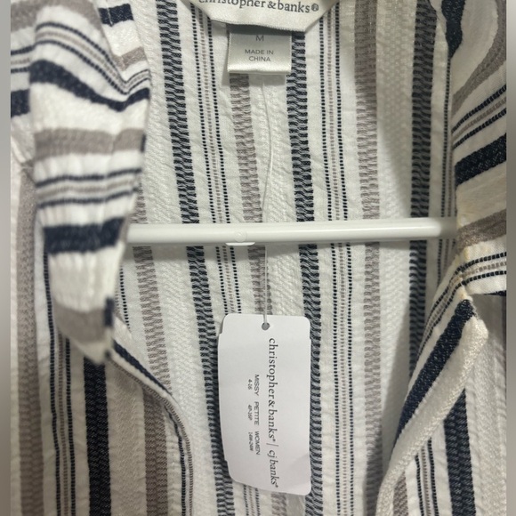 Christopher & Banks Open Front Sleeveless Tunic Vest White Blue Stripe - Picture 2 of 3